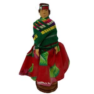 Hand Carved Indigenous Mother & Child Figurine Wood 9” Folk Art